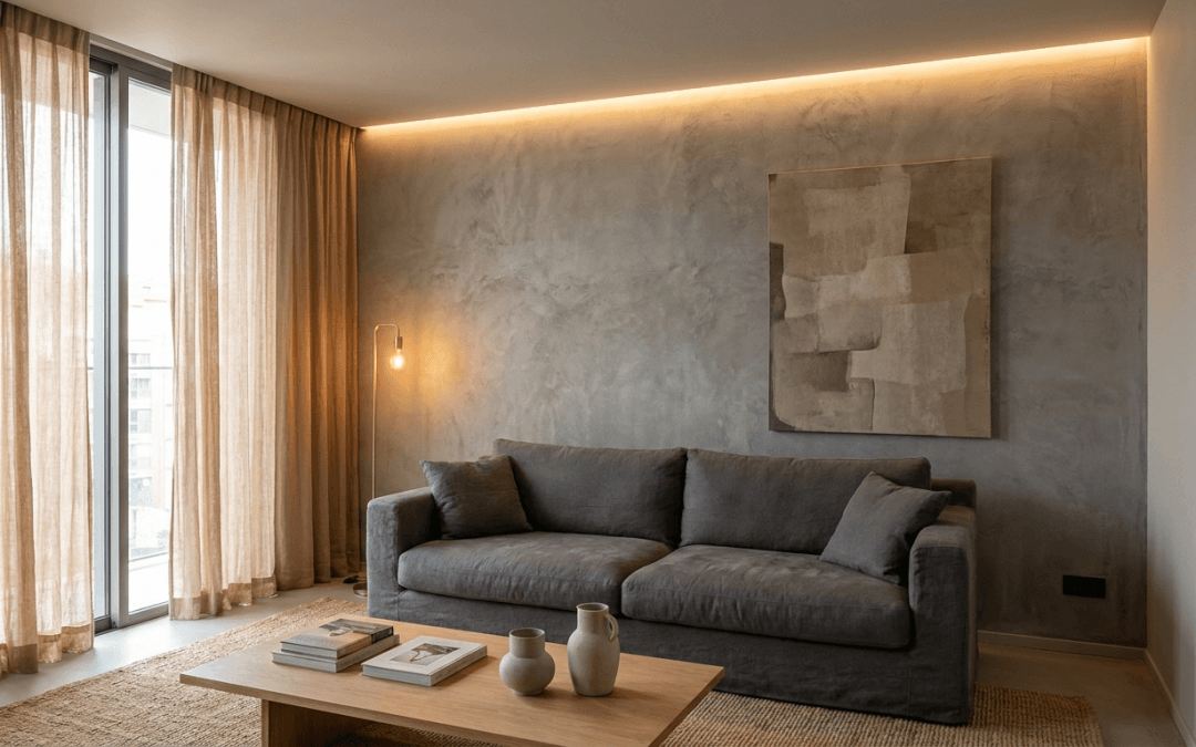 Microcement kaplı dekoratif salon duvarı