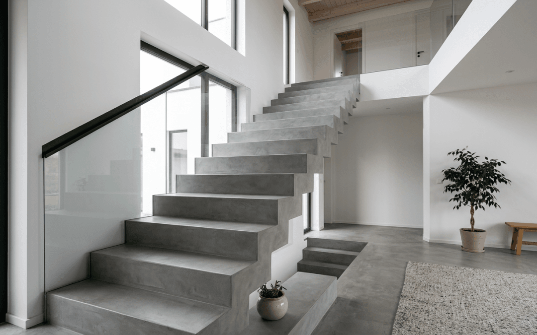 Microcement kaplı modern merdiven basamakları
